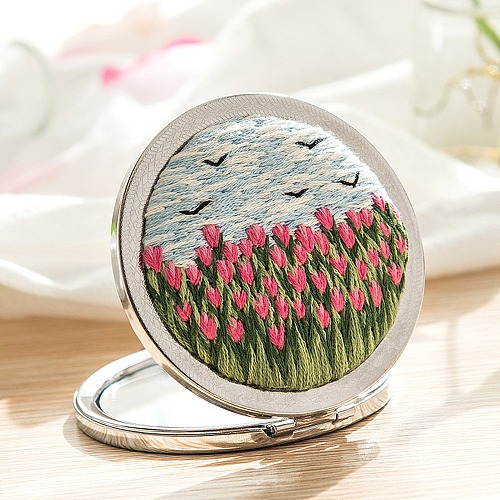 Tulip Pattern DIY Folding Mirror Embroidery Kit PW23031579143-1