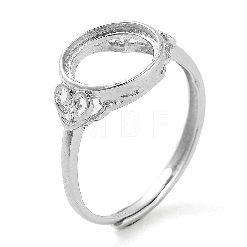 Flat Round Adjustable 925 Sterling Silver Ring Components STER-G042-02P-1