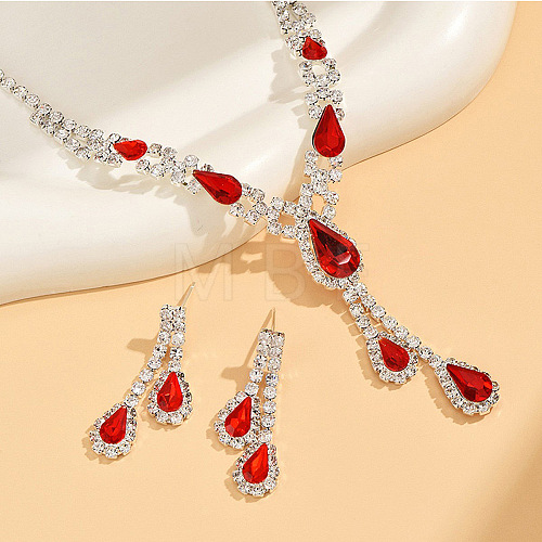 Alloy Rhinestone Pendant Necklaces & Earrings Sets for Women WGE8301-18-1