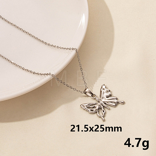 Vintage Stainless Steel Butterfly Pendant Lock Collarbone Chain Necklace for Women KO0043-9-1