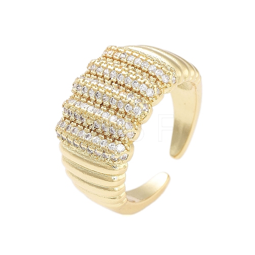 Rack Plating Brass Micro Pave Cubic Zirconia Wide Open Cuff Rings for Women RJEW-B064-12G-1
