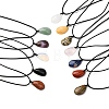 Natural & Synthetic Mixed Gemstone Teardrop Pendant Black Waxed Cord Adjustable Necklaces NJEW-G169-01-2