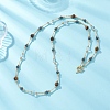 Round Synthetic Non-Magnetic Hematite & Quartz Crystal & Natural Tiger Eye and Glass Twisted Bugle Beaded Necklaces NJEW-JN05726-2