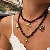 316 Surgical Stainless Steel Enamel Cross Sacred Heart Pendant Natural Garnet Chip Beaded Double Layer Necklaces for Women WG114DF-01-2