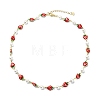 Brass Enamel Red Strawberry Link Chain Necklaces for Women NJEW-JN06121-3