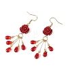 Synthetic Coral & Glass Dangle Earrings for Women EJEW-JE07412-4