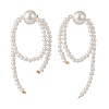 Shell Pearl Round Beaded Tassel Dangle Stud Earrings EJEW-TA00165-1