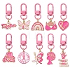 10Pcs 10 Styles Breast Cancer Awareness Ribbon Alloy Enamel Flower Pendant Decorations HJEW-YW00317-1