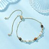 Natural Tiger Eye Cube & Shell Pearl Round Beads Link Bracelets BJEW-JB12907-01-2