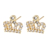 Crown Brass Micro Pave Clear Cubic Zirconia Stud Earrings EJEW-H178-13G-4