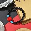 Halloween Theme 8.5mm Synthetic Black Stone Beaded Stretch Bracelets BJEW-JB10882-02-2