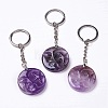 Flat Round with Moon & Star Natural Gemstone Pendant Keychain G-G993-01P-2