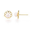 Brass & Natural Pearl Stud Earrings PEAR-N020-WX03-2