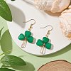 Natural Malaysia Jade Pendant Clover Dangle Earrings EJEW-JE06074-02-2