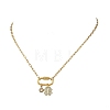 Brass Micro Pave Clear Cubic Zirconia Four Leaf Clover Pendant 304 Stainless Steel Paperclip Chain Necklaces with Screw Clasps NJEW-JN06498-2