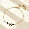 304 Stainless Steel Rhinestone Leaf Link Bracelets SA-CBA5F76-03G-02-1