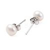 Natural Pearl Round Bead Stud Earrings X-EJEW-E298-01C-01P-2