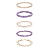 5Pcs 5 Style Natural Gemstone & Brass Beaded Stretch Bracelets Set BJEW-JB08870-5