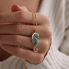 Ocean 304 Stainless Steel Aquamarine Rhinestone Sea Horse Pendant Cable Chain Necklaces for Women WGFC42F-01-4