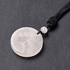Natural Rose Quartz Flat Round with Tree of Life Pendant Necklace with Nylon Cord for Women NJEW-P274-03-06-4