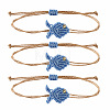 Ocean Adjustable Braided Wax Cord Fish Link Bracelet Sets with Brass Beads for Women XU5174-3-1