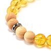 Natural Gemstone & Wood & Synthetic Hematite Stretch Bracelet BJEW-JB07613-7