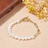 Natural Pearl Beaded Bracelet with Brass Paperclip Chains for Women BJEW-JB07920-01-2