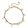 Round Natural Mixed Gemstone & 304 Stainless Steel Charm 2-Strand Anklets for Women AJEW-AN00816-5