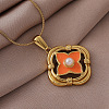 316 Surgical Stainless Steel Enamel with Imitation Pearl Clover Pendant Necklaces for Women LY2374-1