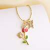 Brass Micro Pave Clear Cubic Zirconia with Enamel Butterfly Rose Flower Pendant Necklaces for Women FS-WG8C866-02-1