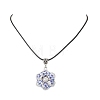 Handmade Blue and White Porcelain & Glass Seed Beaded Flower Pendant Waxed Cotton Cord Necklaces NJEW-MZ00141-2