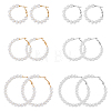 FIBLOOM 6 Pairs 6 Style Plastic Imitation Pearl Beaded Hoop Earrings with Iron Pins for Women EJEW-FI0002-10-1