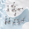 316L Surgical Stainless Steel Clear Cubic Zirconia Curved Barbell Belly Rings WG7644D-08-4