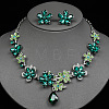 Flower & Teardrop Alloy Glass Stud Earring & Pendant Necklaces Sets for Women FS-WG5A09D-02-1