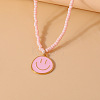 Alloy Enamel Smiling Face Pendant Glass Seed Beaded Necklaces for Women FS-WGD322E-05-1