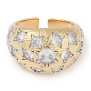 Flower Brass Micro Pave Clear Cubic Zirconia Open Cuff Ring for Women RJEW-Q819-23G-2