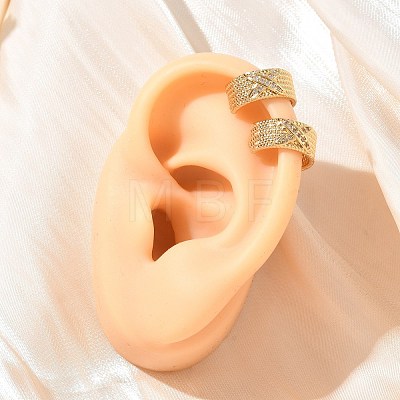 C-Shaped with Letter X Brass Micro Pave Clear Cubic Zirconia Cuff Earrings EJEW-L316-01G-11-1