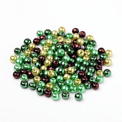 Choc-Mint Mix Pearlized Glass Pearl Beads HY-X006-6mm-04-1
