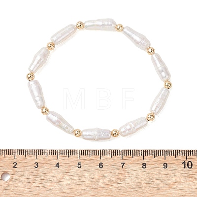 Natural Baroque Keshi Pearl & Brass Beaded Stretch Bracelets for Women BJEW-JB13685-1