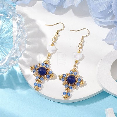 Natural Mixed Stone & Glass Seed Beads Dangle Earrings for Women EJEW-MZ00213-04-1