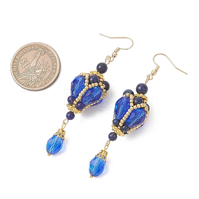 Teardrop Natural Lapis Lazuli & Glass Beaded Dangle Earrings EJEW-MZ00686-03-1