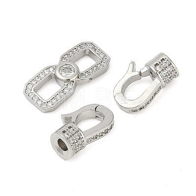 Brass Micro Pave Clear Cubic Zirconia Fold Over Clasps KK-H202-20P-1