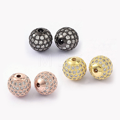 Round Brass Micro Pave Cubic Zirconia Beads ZIRC-D003-2-1