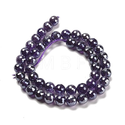 Electroplated Natural Amethyst Round Beads Strands G-L598-A05-02-1