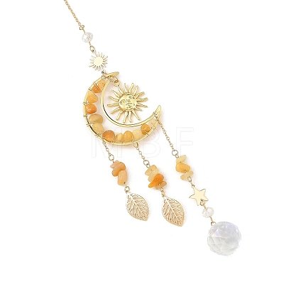 Brass Moon Sun & Natural Topaz Jade Chip Suncatcher HJEW-TA00498-1