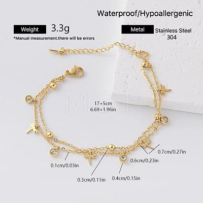 304 Stainless Steel Pave Clear Cubic Zirconia Tassel 2-Strand Bracelets for Women EO7244-2-1