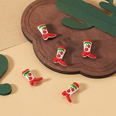 5Pcs Boot Baking Paint Glass Enamel  Beads LAMP-TADJ0001-08H-1