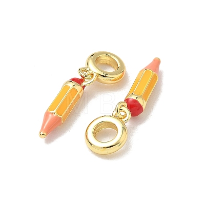 Brass Gold Enamel Pencil European Dangle Charms X-KK-K293-74G-1