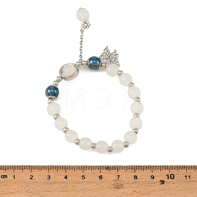 Alloy Butterfly Charm Handmade Lampwork Round Beaded Stretch Bracelets for Women AL-CBA1A3E-01P-1