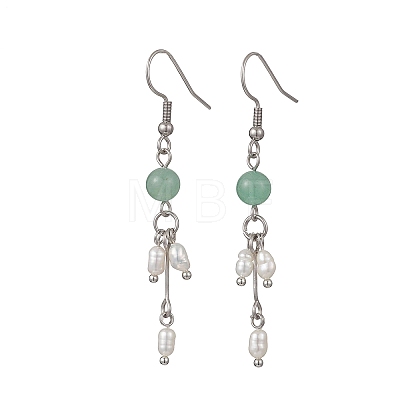 Round Natural Mixed Stone & Natural Pearl Bead Tassel Dangle Earrings EJEW-JE06936-1